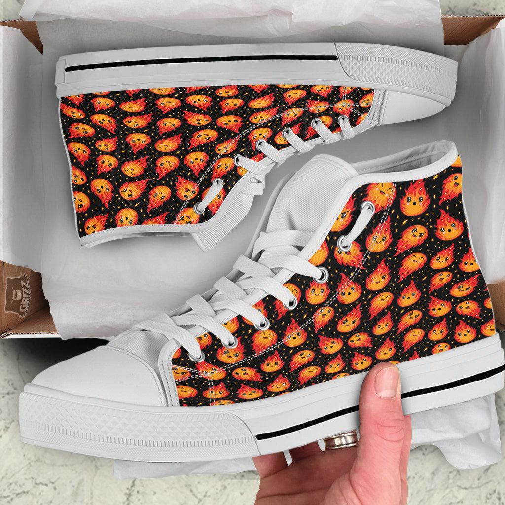 Cute Fire Cartoons Print Pattern White High Top Shoes-grizzshop