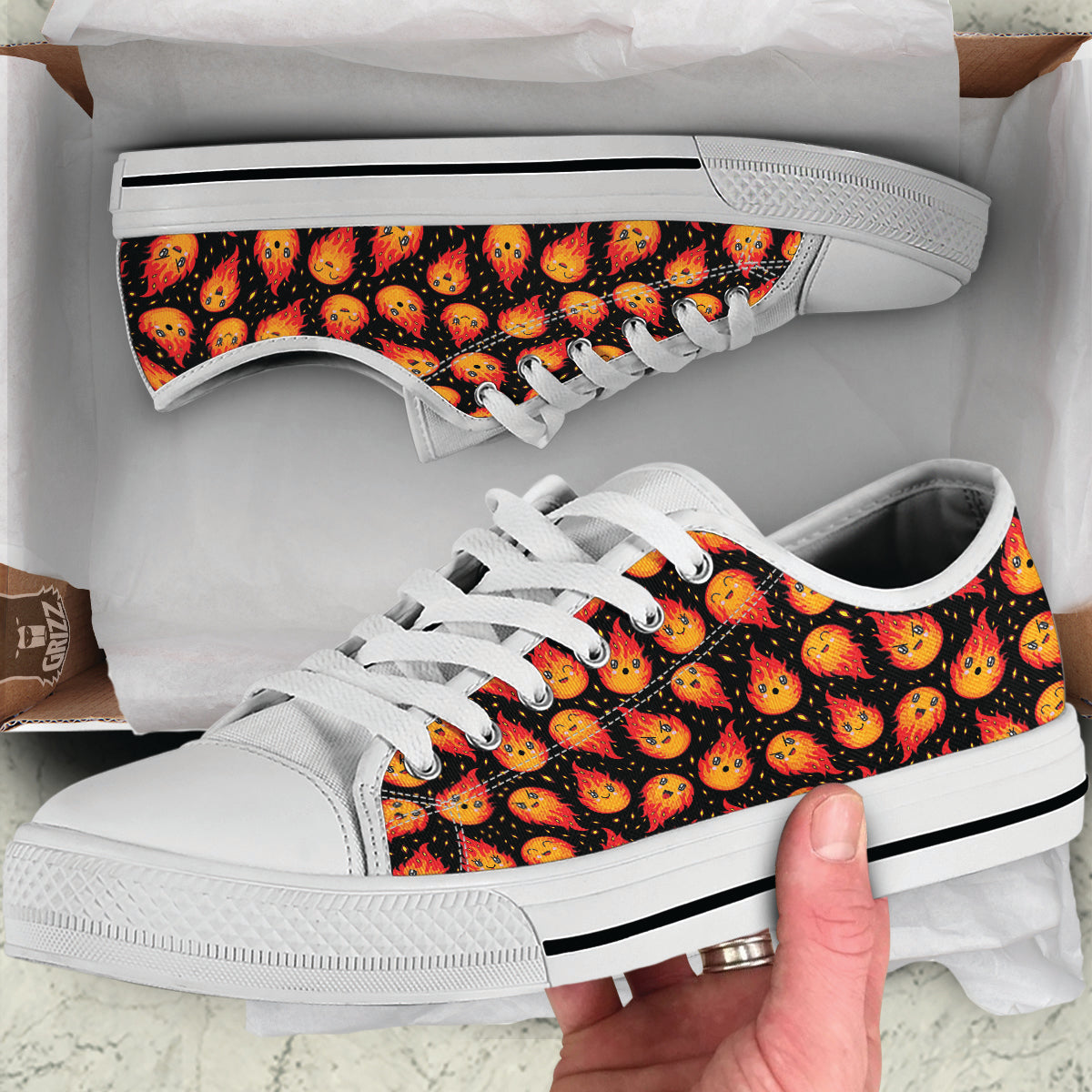 Cute Fire Cartoons Print Pattern White Low Top Shoes-grizzshop