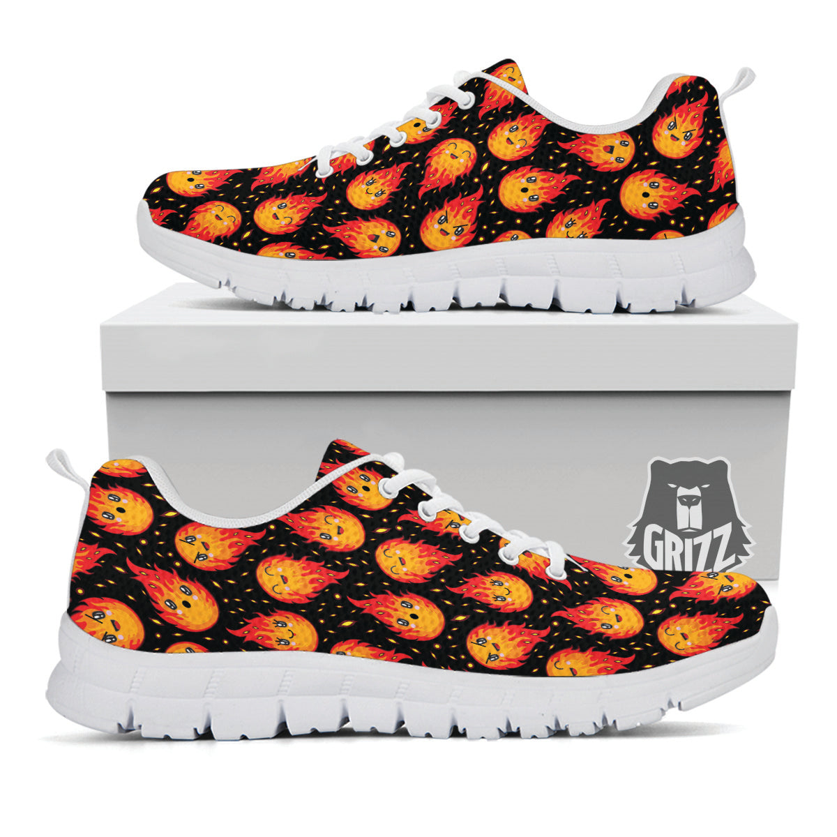 Cute Fire Cartoons Print Pattern White Sneaker-grizzshop