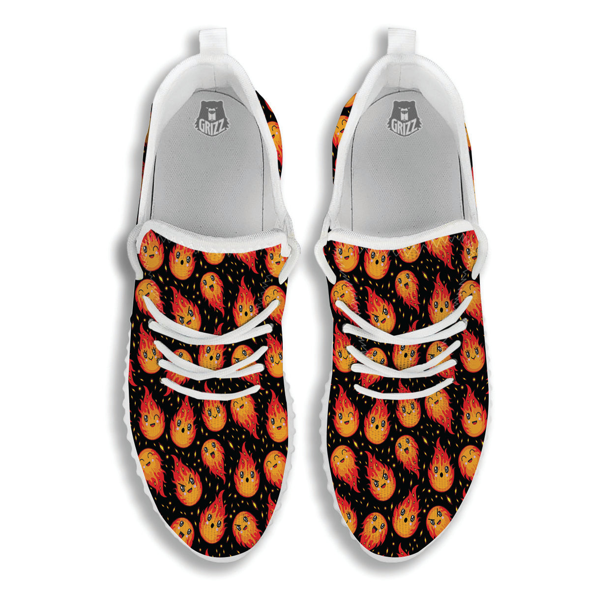 Cute Fire Cartoons Print Pattern White Walking Shoes-grizzshop