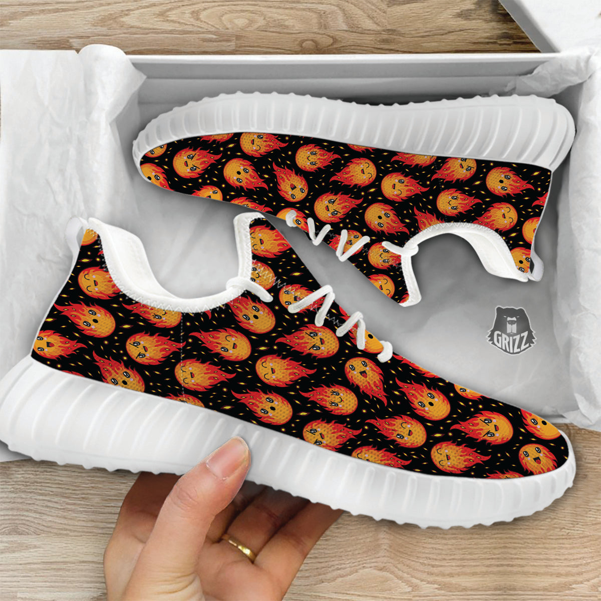 Cute Fire Cartoons Print Pattern White Walking Shoes-grizzshop