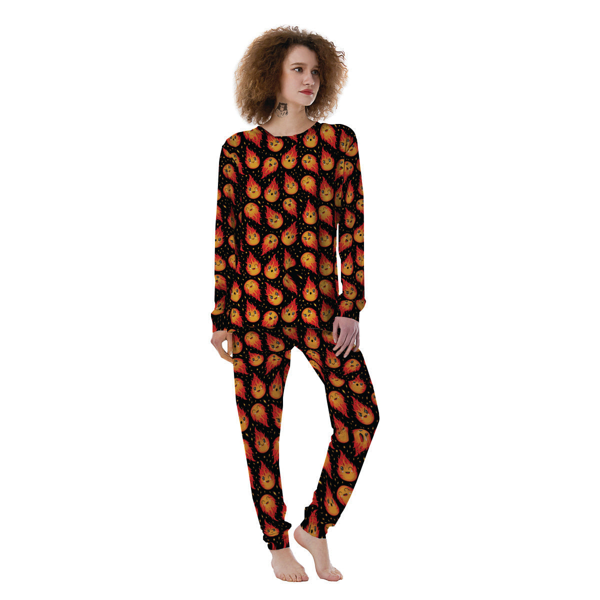 Cute Fire Cartoons Print Pattern Women's Pajamas