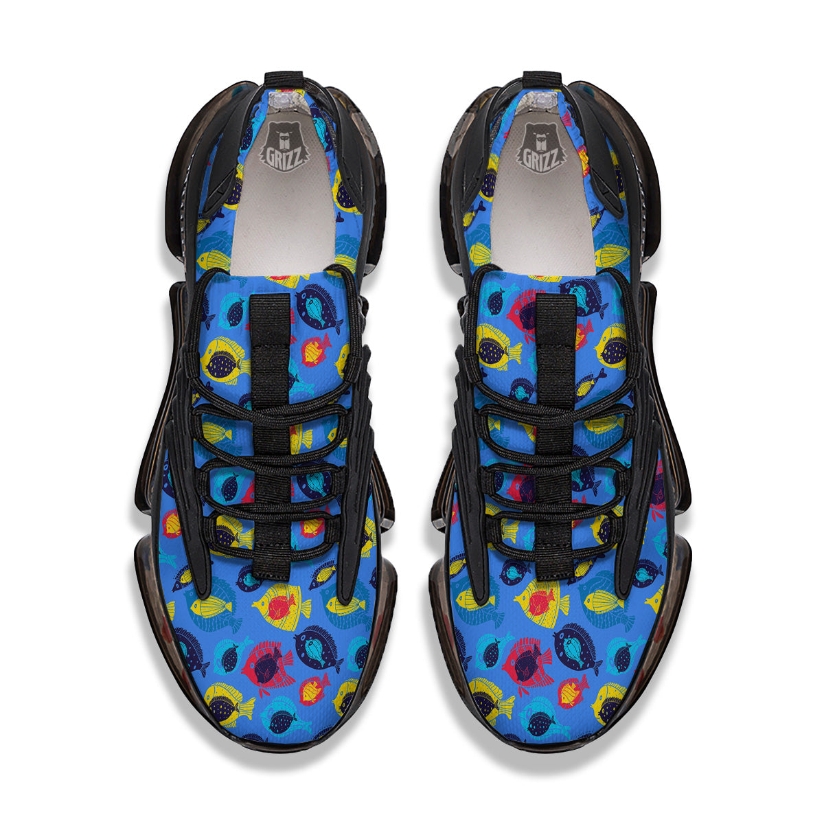 Cute Fish Colorful Blue Print Pattern Black Gym Shoes-grizzshop