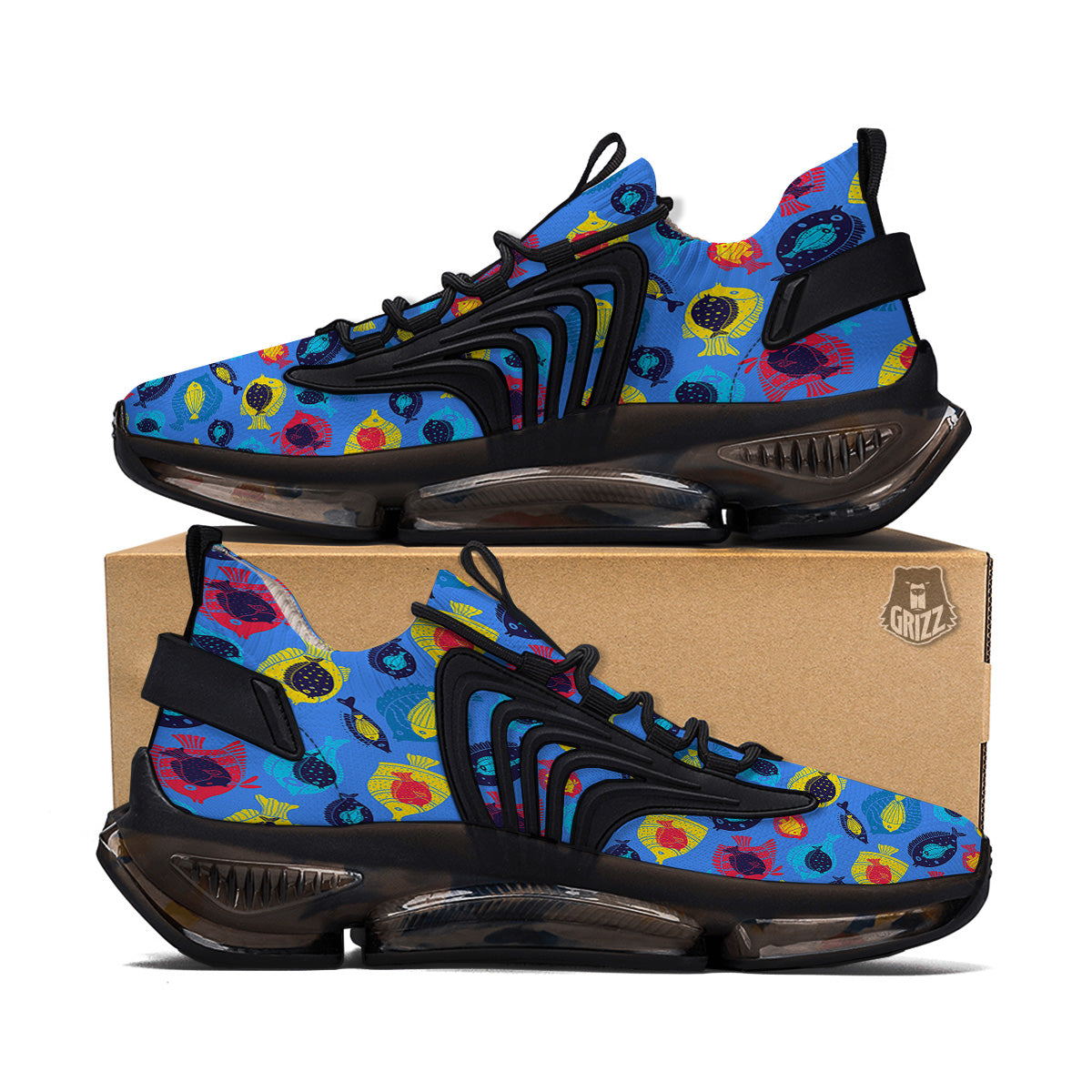 Cute Fish Colorful Blue Print Pattern Black Gym Shoes-grizzshop