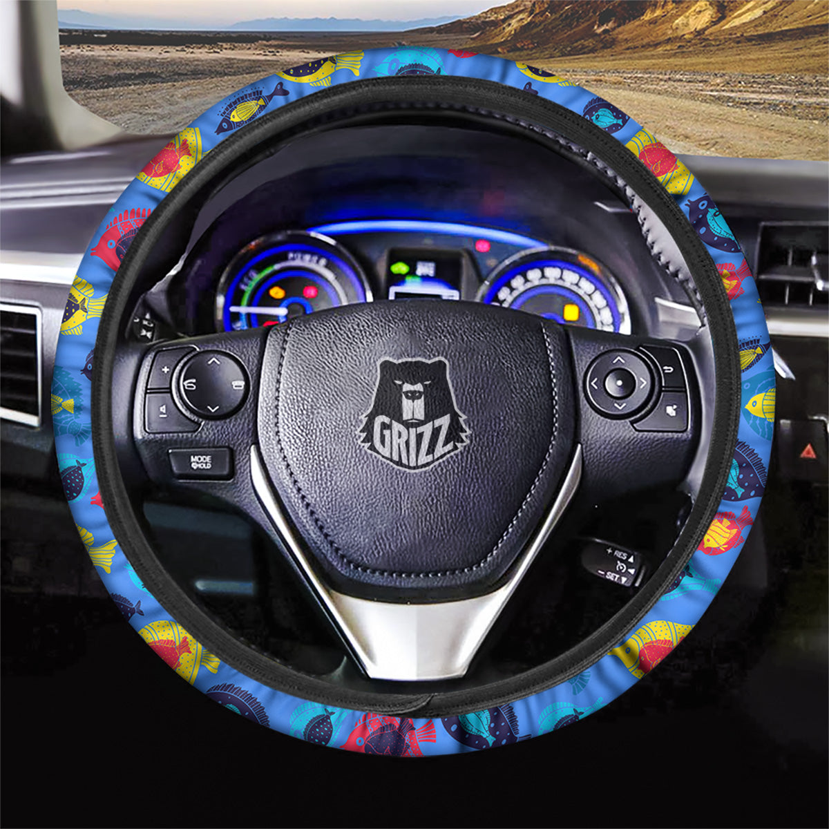 Cute Fish Colorful Blue Print Pattern Car Steering Wheel Cover-grizzshop