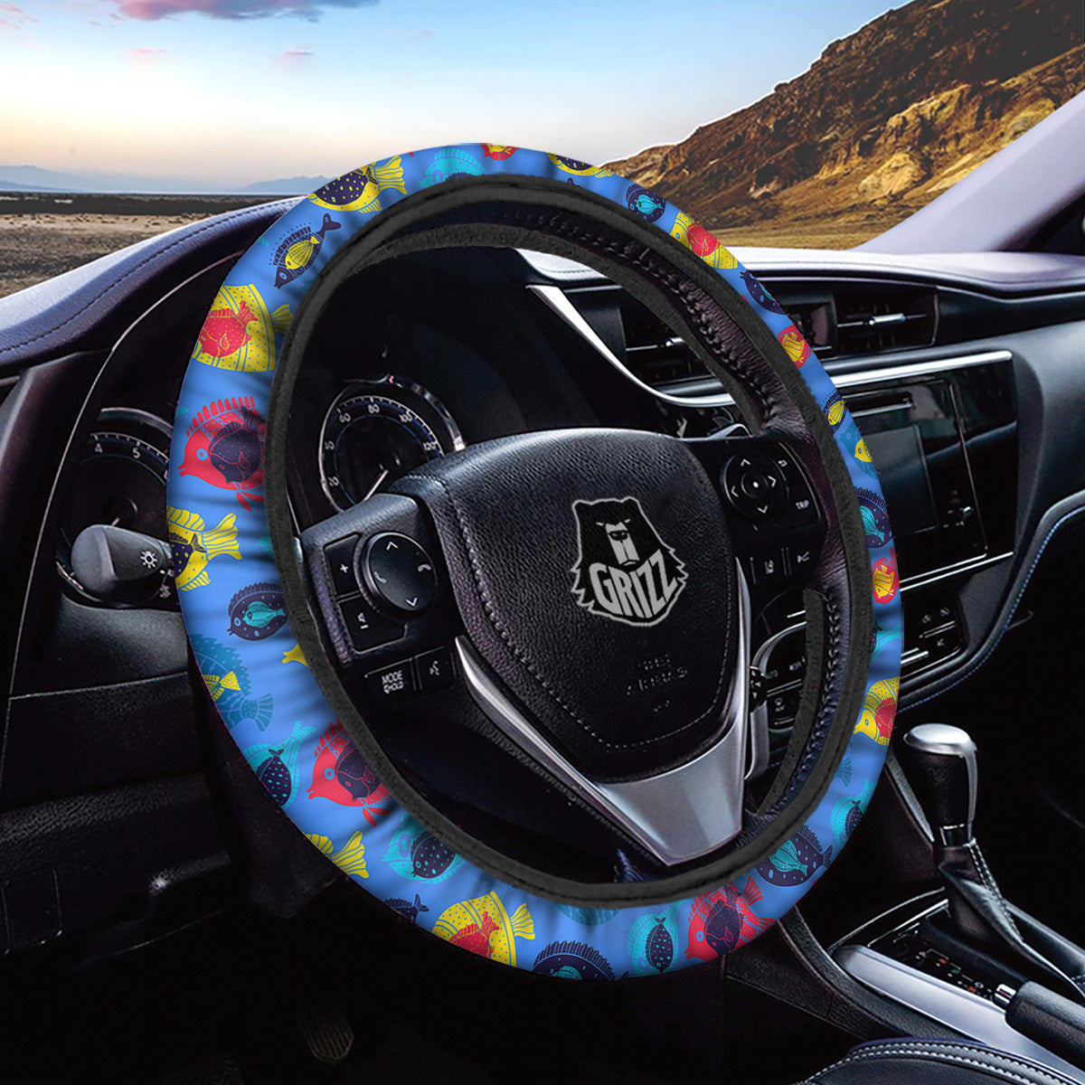 Cute Fish Colorful Blue Print Pattern Car Steering Wheel Cover-grizzshop