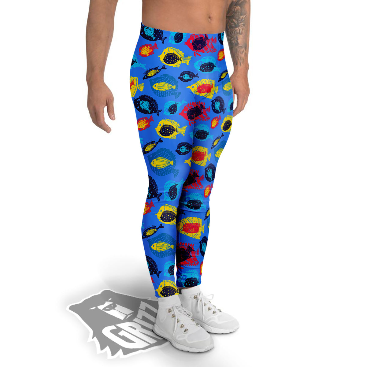 Cute Fish Colorful Blue Print Pattern Men's Leggings-grizzshop