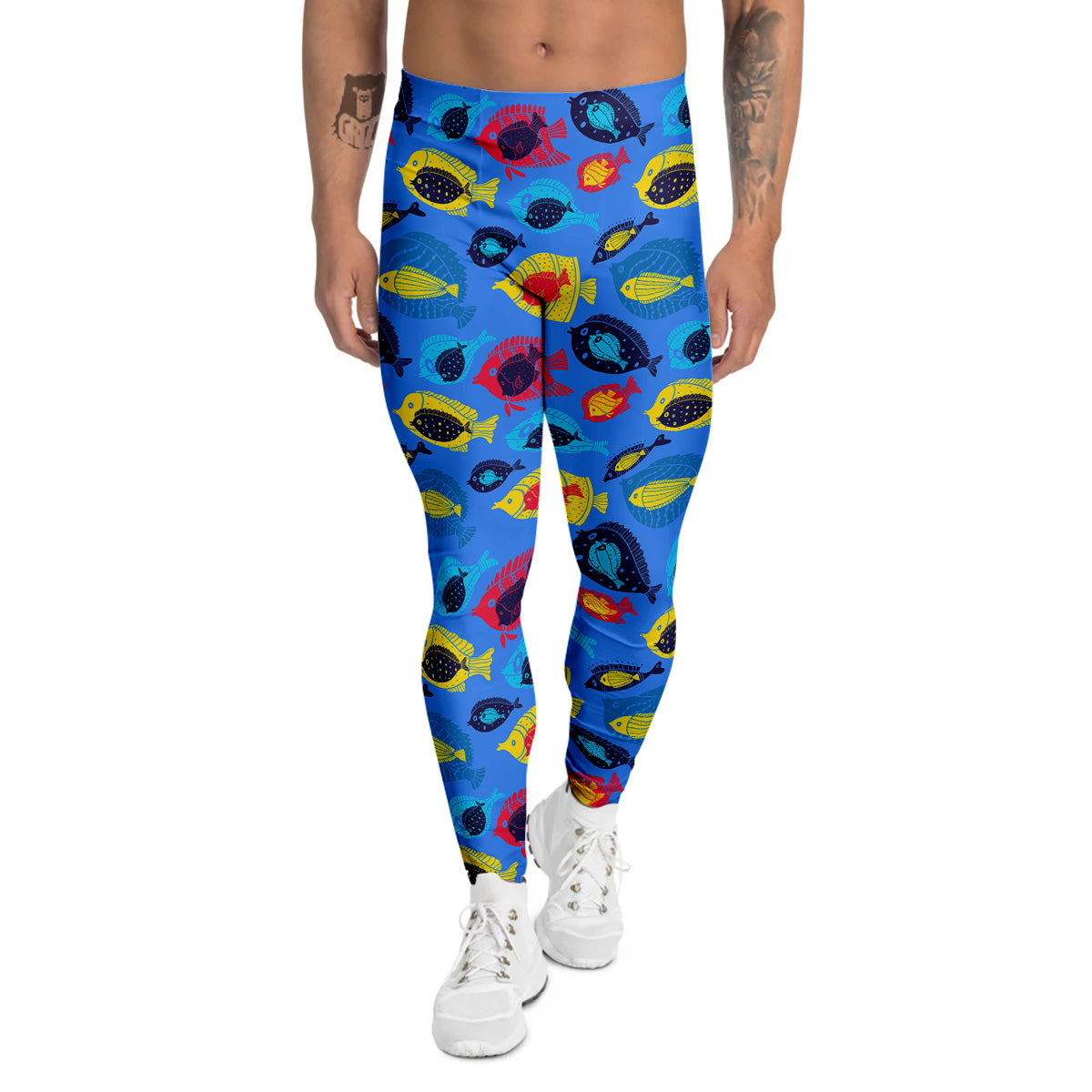 Cute Fish Colorful Blue Print Pattern Men's Leggings-grizzshop