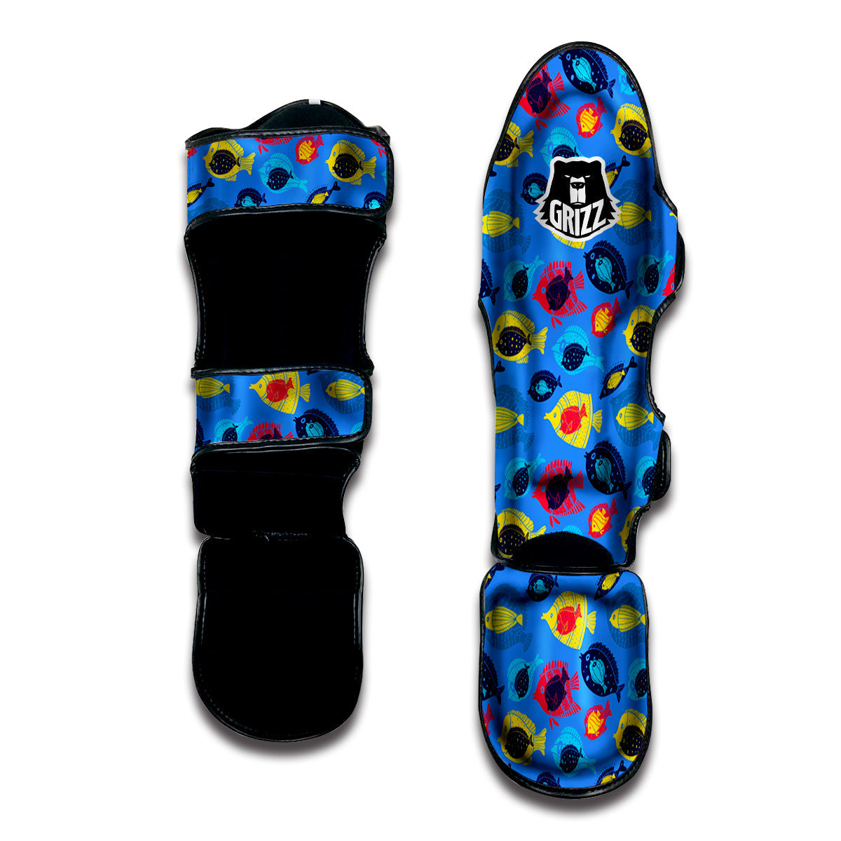 Cute Fish Colorful Blue Print Pattern Muay Thai Shin Guards-grizzshop