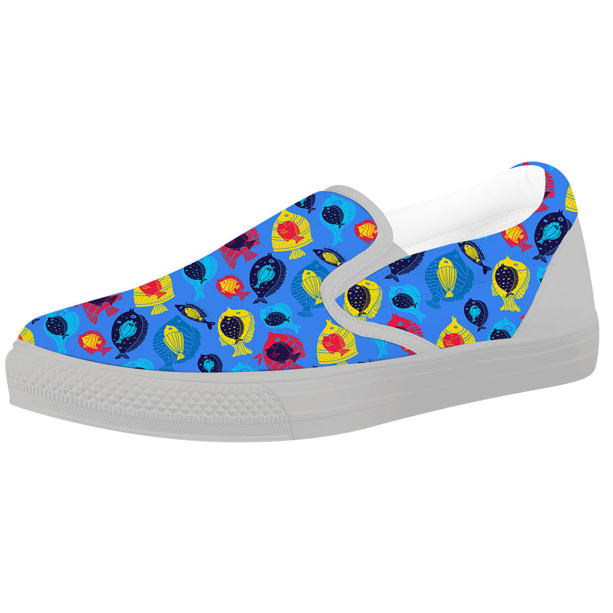 Cute Fish Colorful Blue Print Pattern White Slip On Shoes-grizzshop