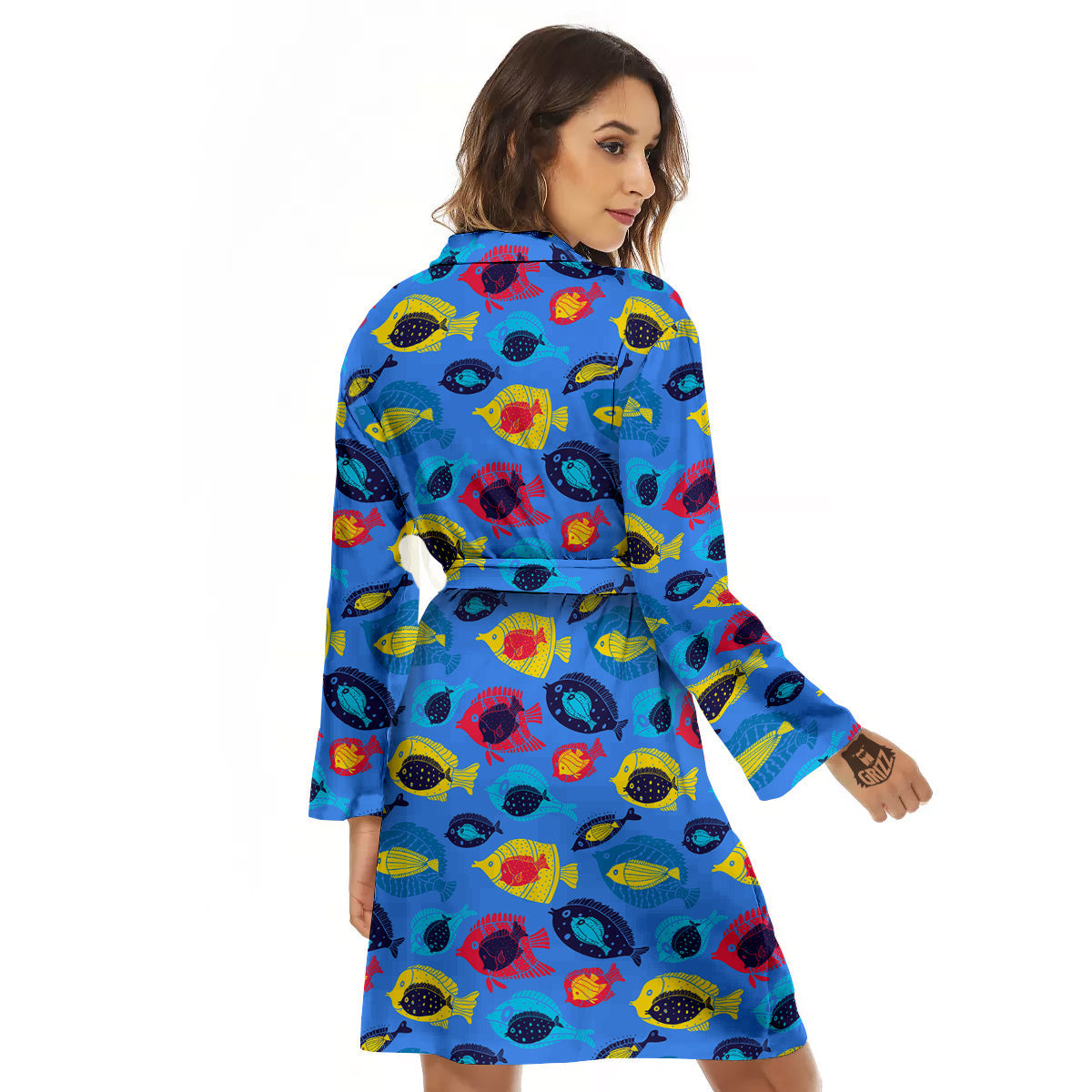 Cute Fish Colorful Blue Print Pattern Women's Robe-grizzshop
