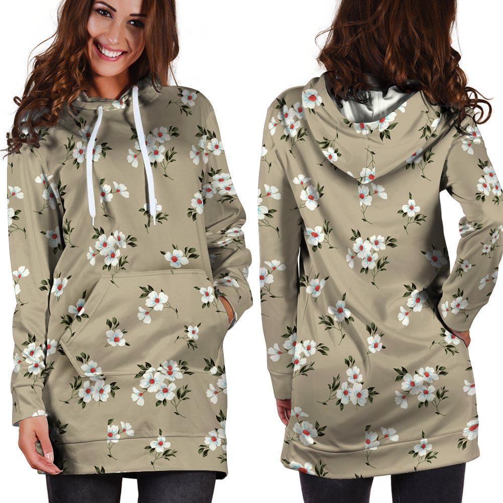 Cute Floral Flower Print Hoodie Dress-grizzshop