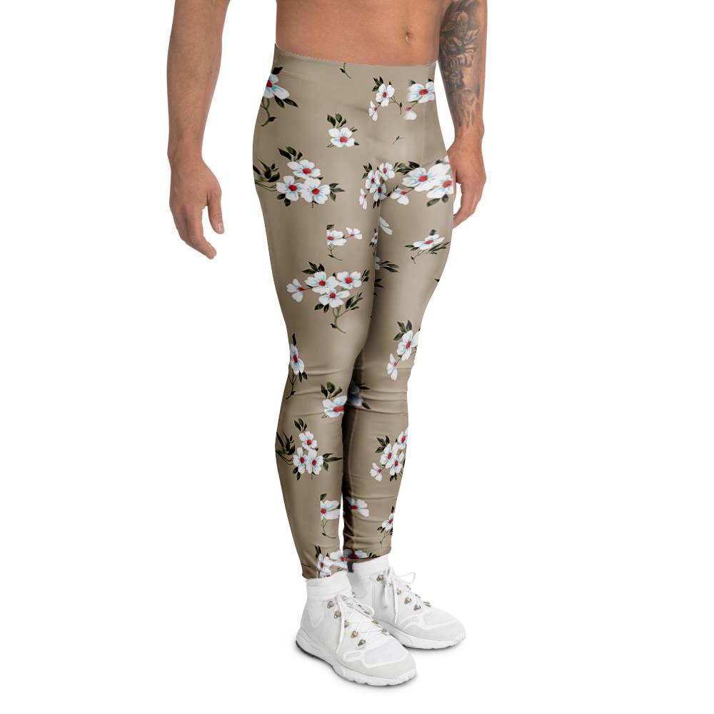 Cute Floral Flower Print Men's Leggings-grizzshop