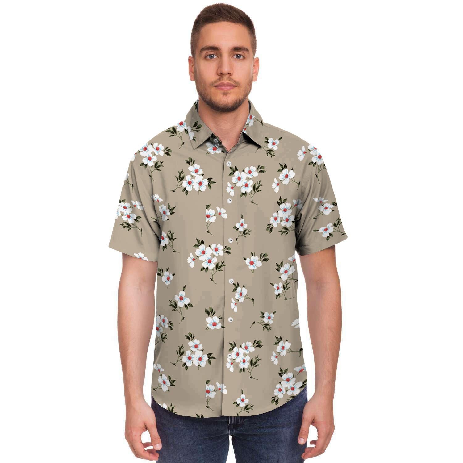 Cute Floral Flower Print Men's Short Sleeve Shirt-grizzshop