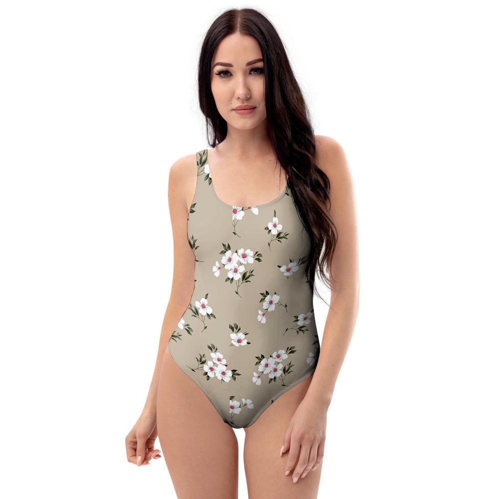 Cute Floral Flower Print One Piece Swimsuite-grizzshop