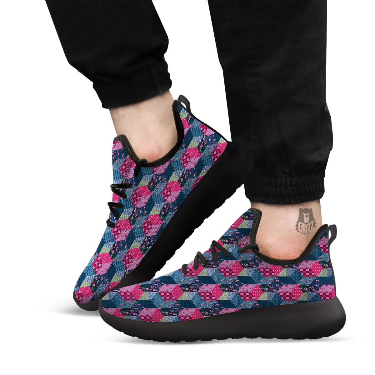 Cute Floral Patchwork Print Pattern Black Athletic Shoes-grizzshop