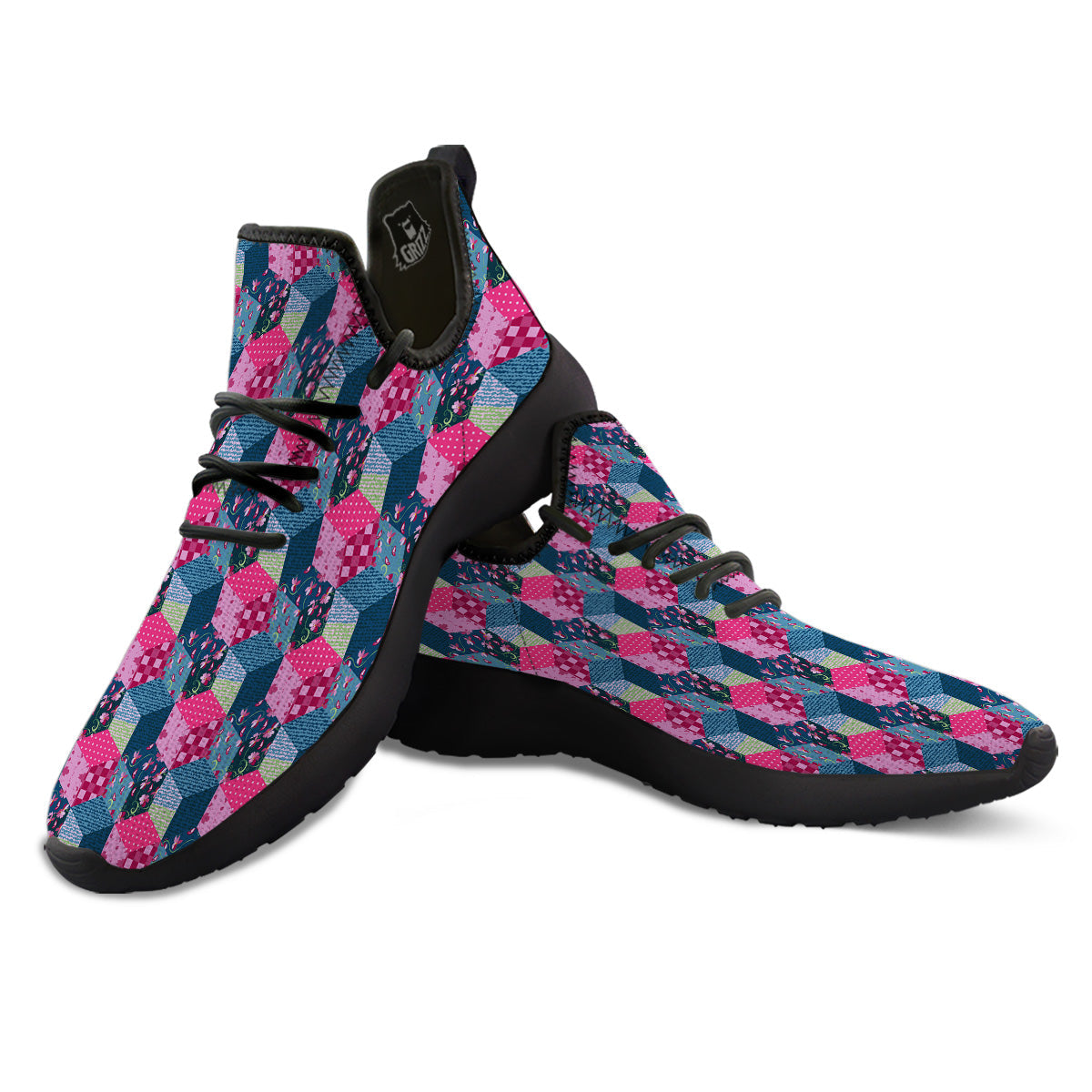 Cute Floral Patchwork Print Pattern Black Athletic Shoes-grizzshop