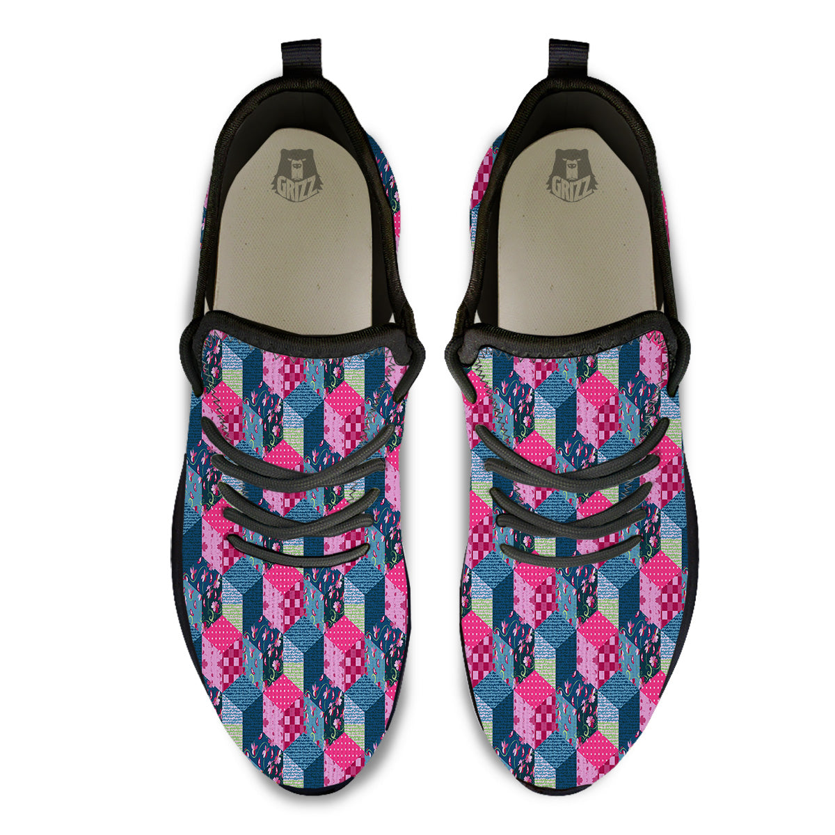 Cute Floral Patchwork Print Pattern Black Athletic Shoes-grizzshop