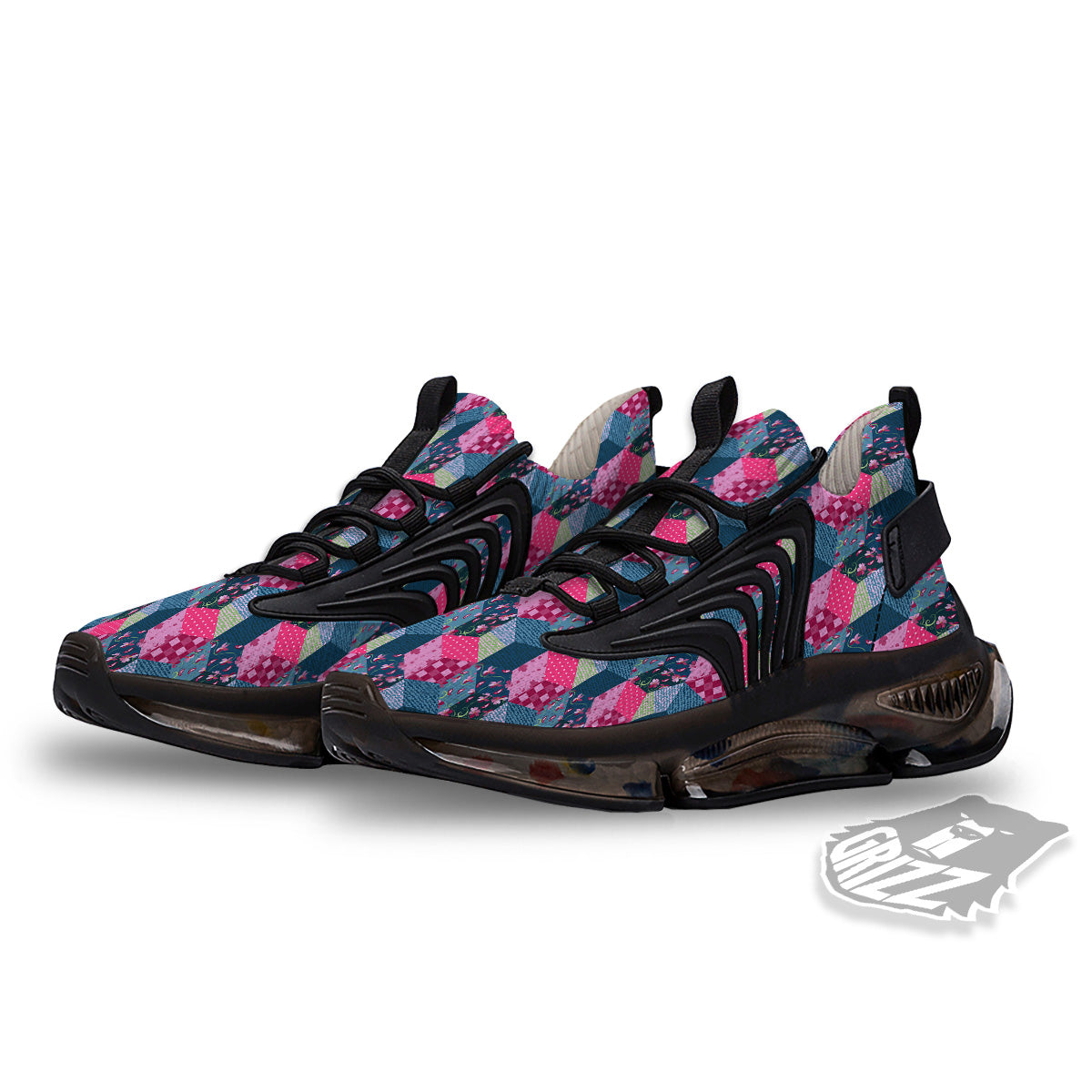 Cute Floral Patchwork Print Pattern Black Gym Shoes-grizzshop