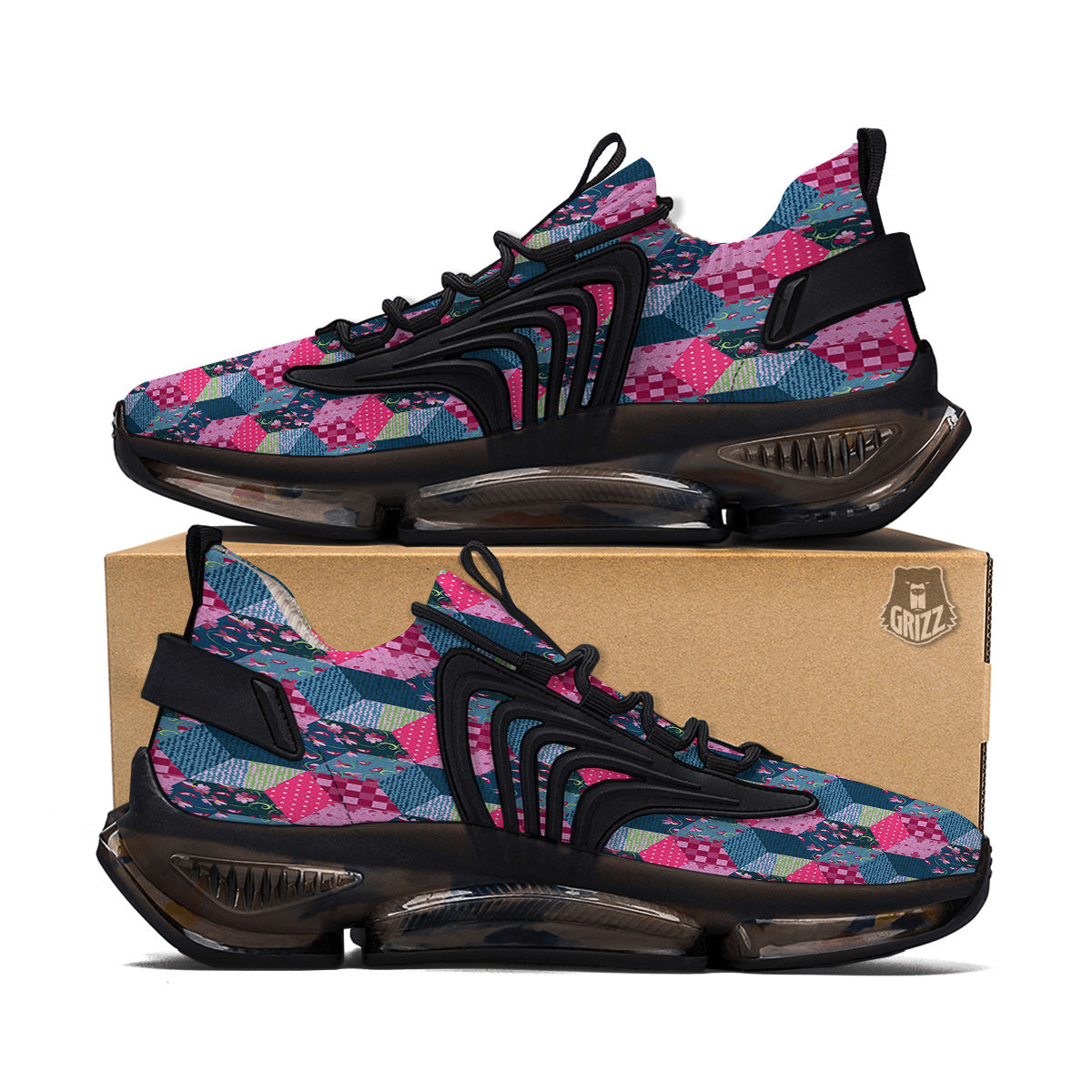 Cute Floral Patchwork Print Pattern Black Gym Shoes-grizzshop