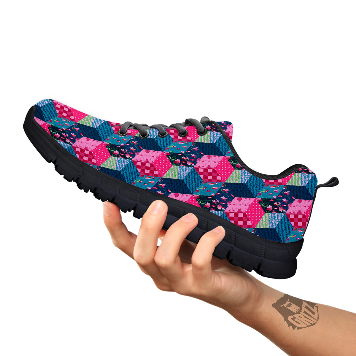 Cute Floral Patchwork Print Pattern Black Sneaker-grizzshop