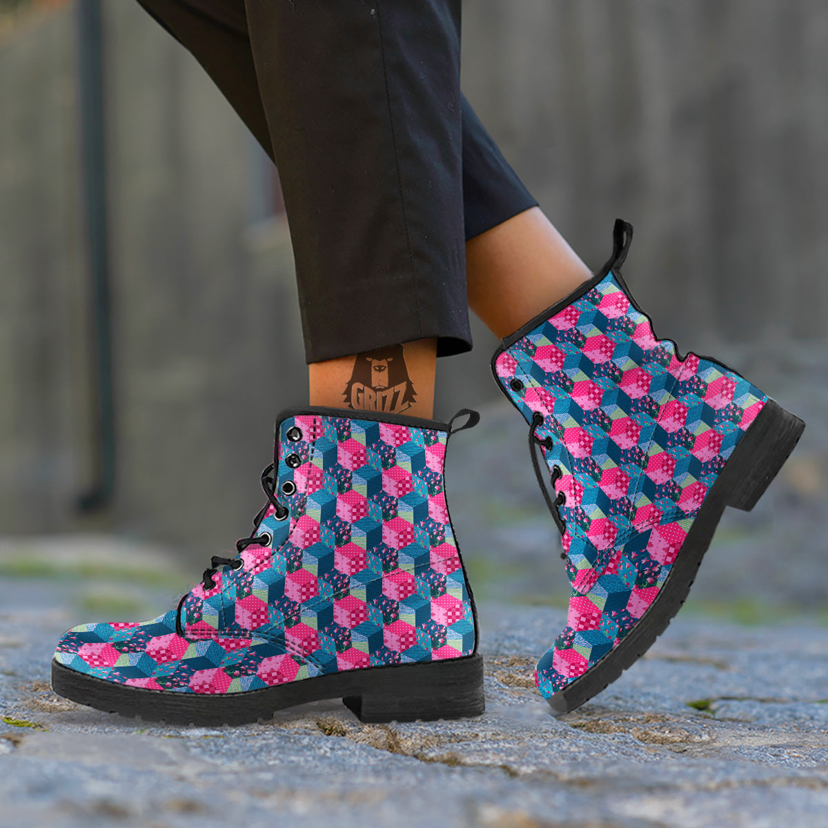Cute Floral Patchwork Print Pattern Leather Boots-grizzshop