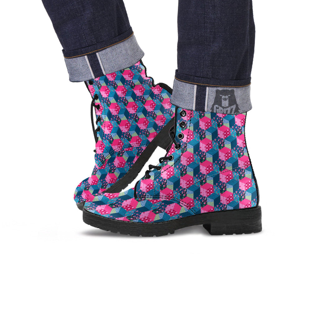 Cute Floral Patchwork Print Pattern Leather Boots-grizzshop