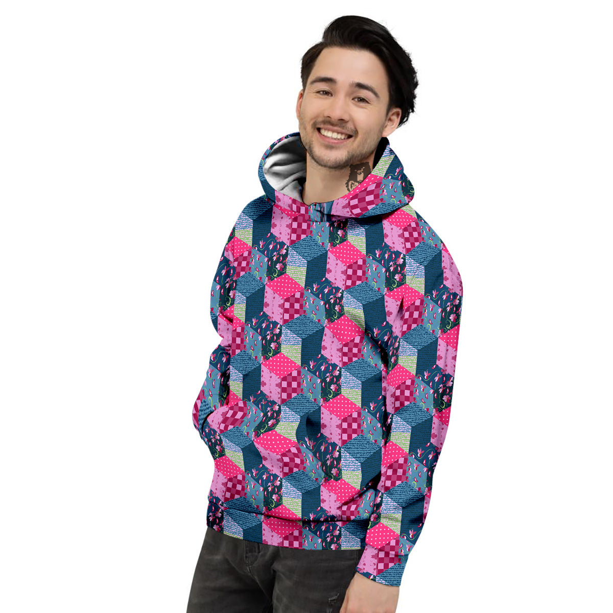 Cute Floral Patchwork Print Pattern Men's Hoodie-grizzshop