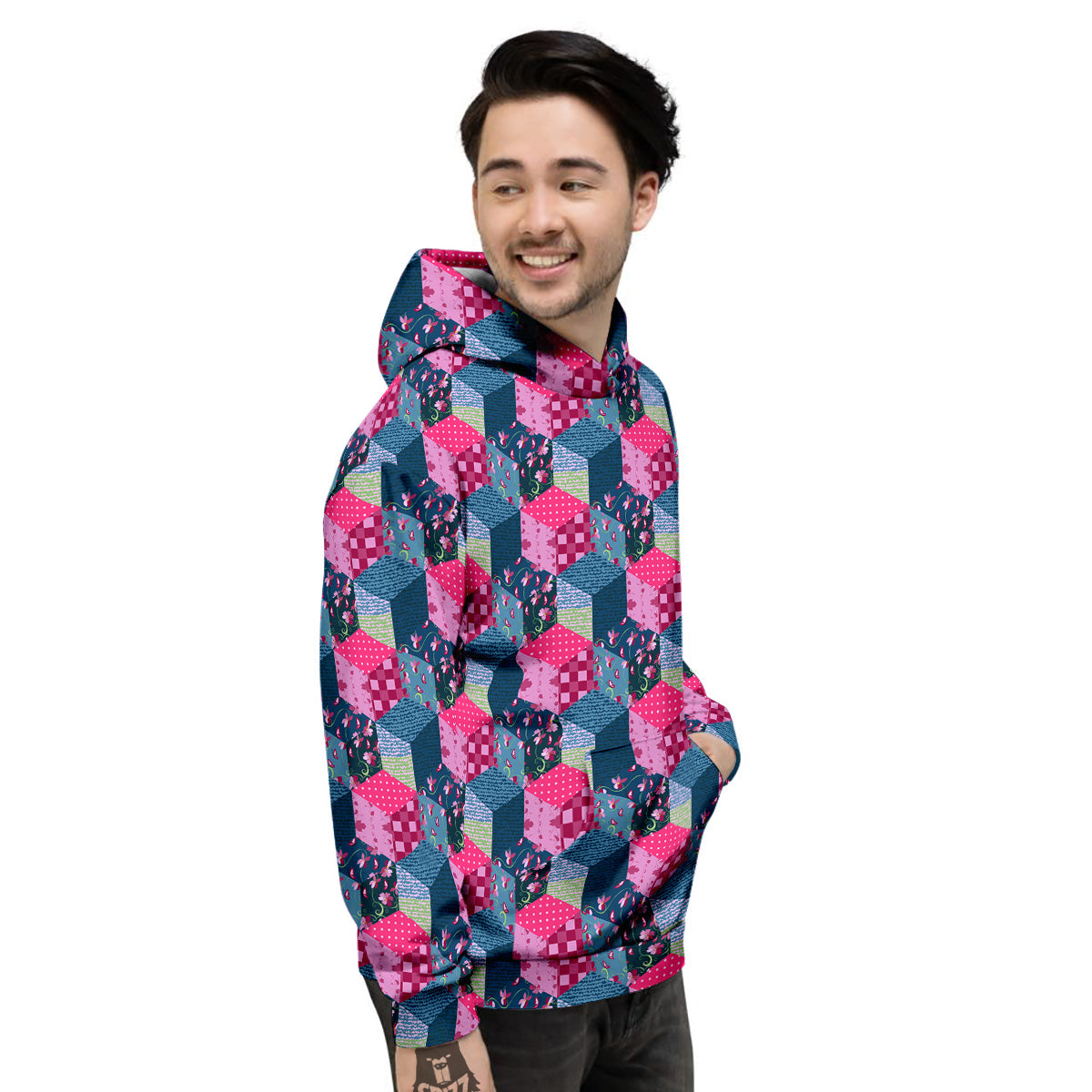 Cute Floral Patchwork Print Pattern Men's Hoodie-grizzshop