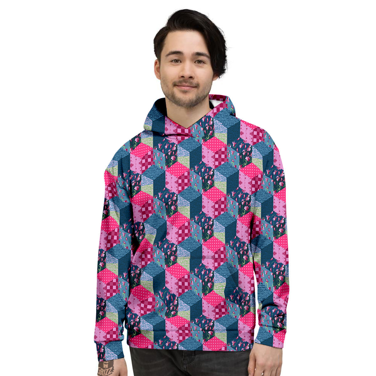 Cute Floral Patchwork Print Pattern Men's Hoodie-grizzshop