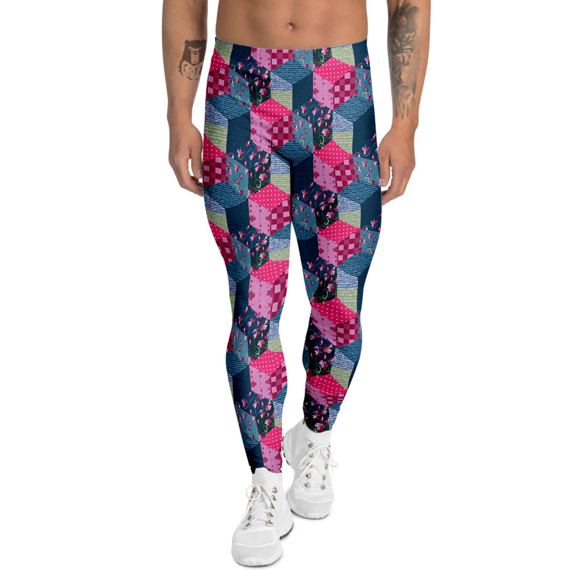 Cute Floral Patchwork Print Pattern Men's Leggings-grizzshop