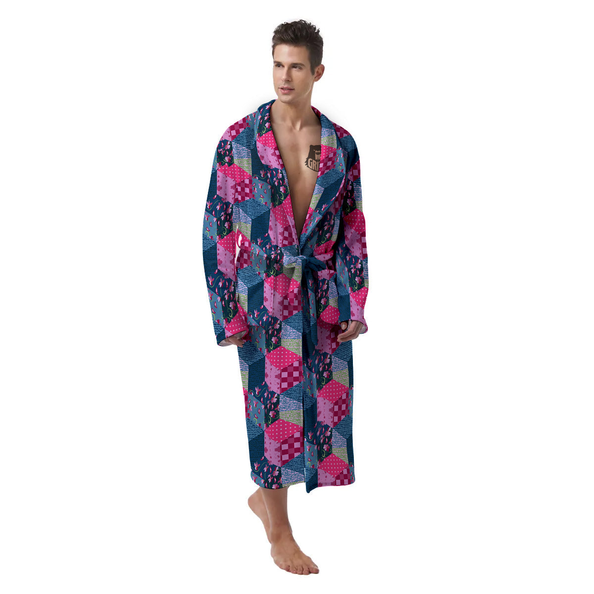 Cute Floral Patchwork Print Pattern Men's Robe-grizzshop