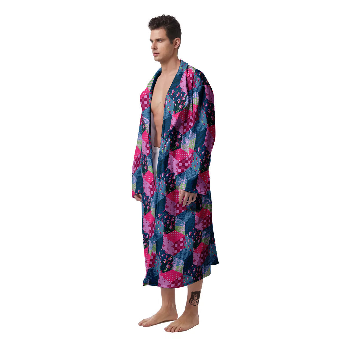 Cute Floral Patchwork Print Pattern Men's Robe-grizzshop