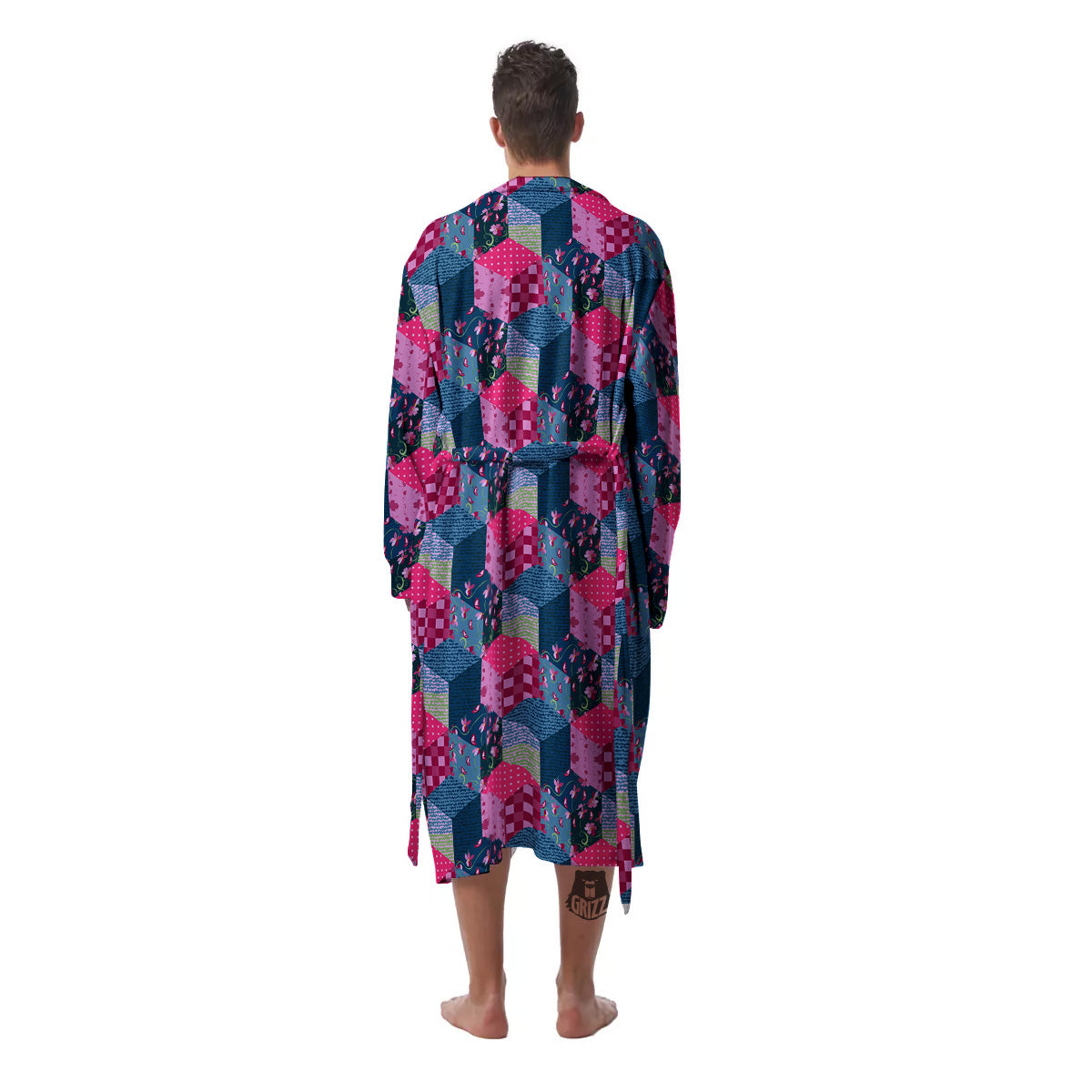 Cute Floral Patchwork Print Pattern Men's Robe-grizzshop