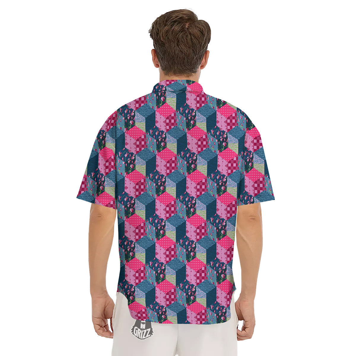 Cute Floral Patchwork Print Pattern Men's Short Sleeve Shirts-grizzshop