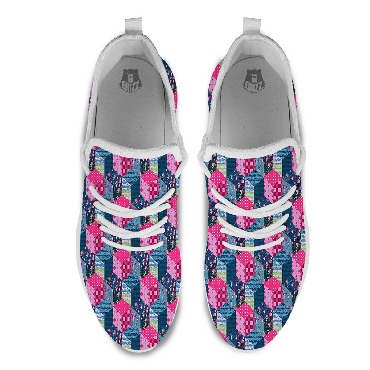 Cute Floral Patchwork Print Pattern White Athletic Shoes-grizzshop