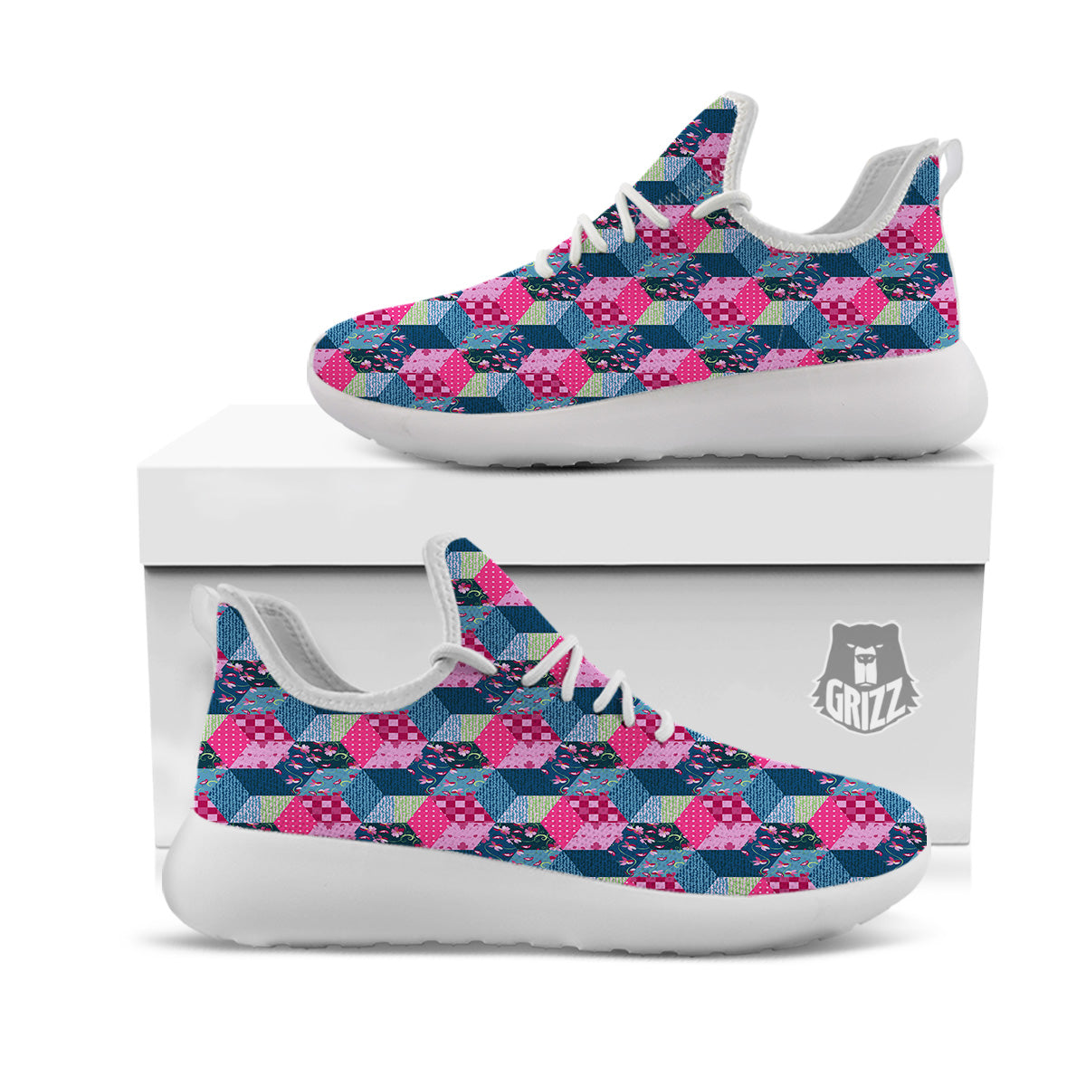 Cute Floral Patchwork Print Pattern White Athletic Shoes-grizzshop