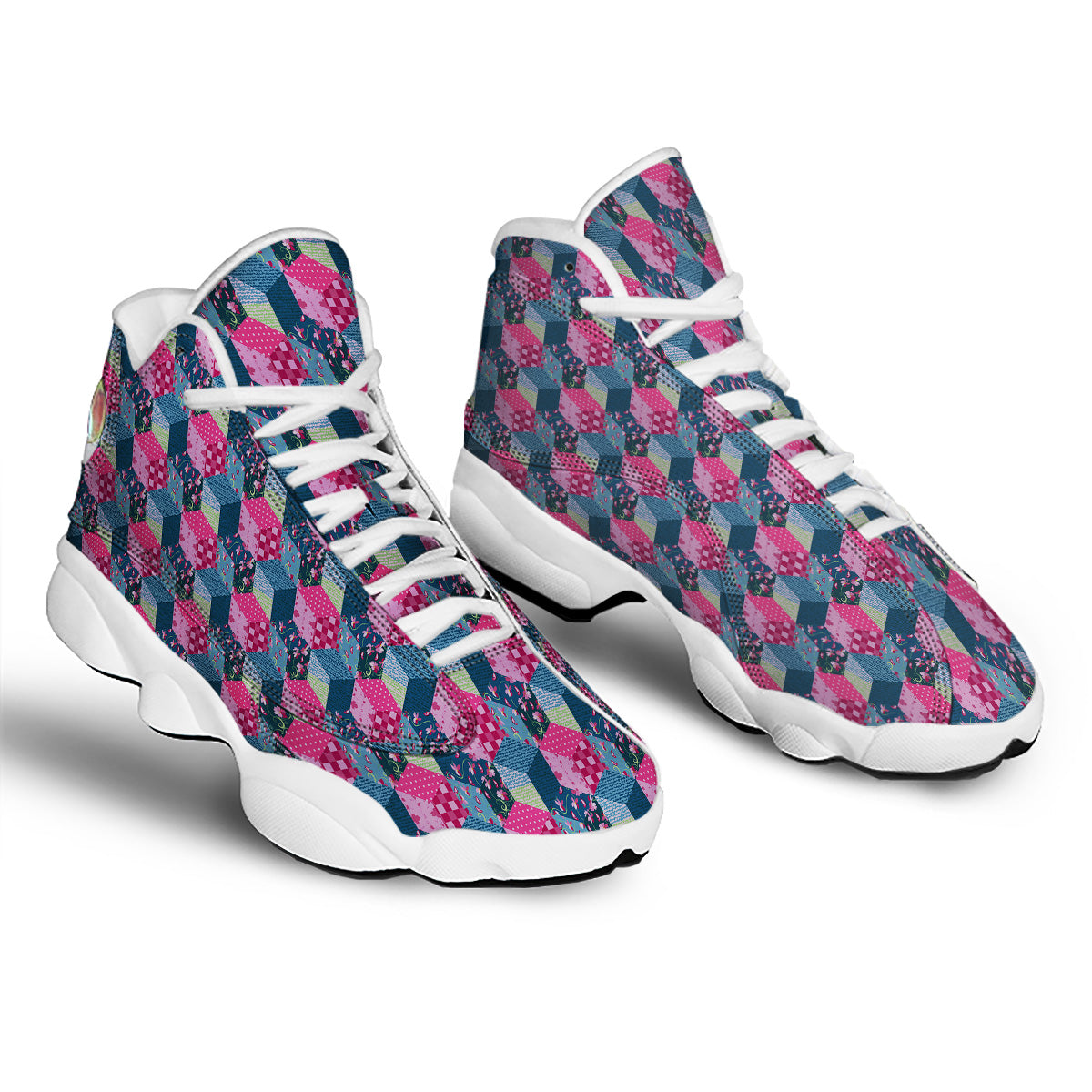 Cute Floral Patchwork Print Pattern White Basketball Shoes-grizzshop
