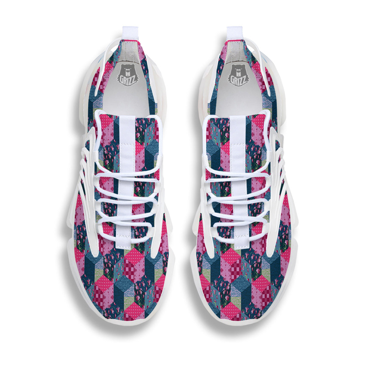 Cute Floral Patchwork Print Pattern White Gym Shoes-grizzshop