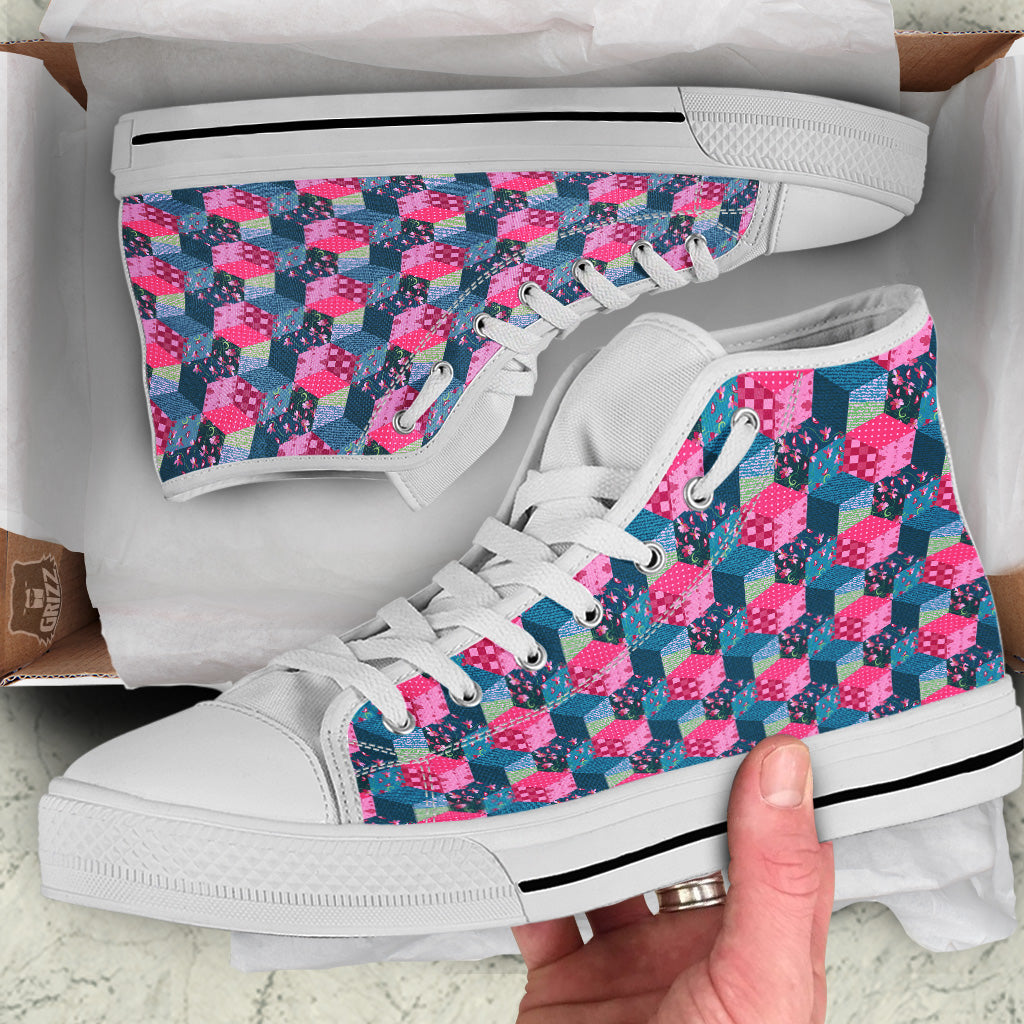 Cute Floral Patchwork Print Pattern White High Top Shoes-grizzshop