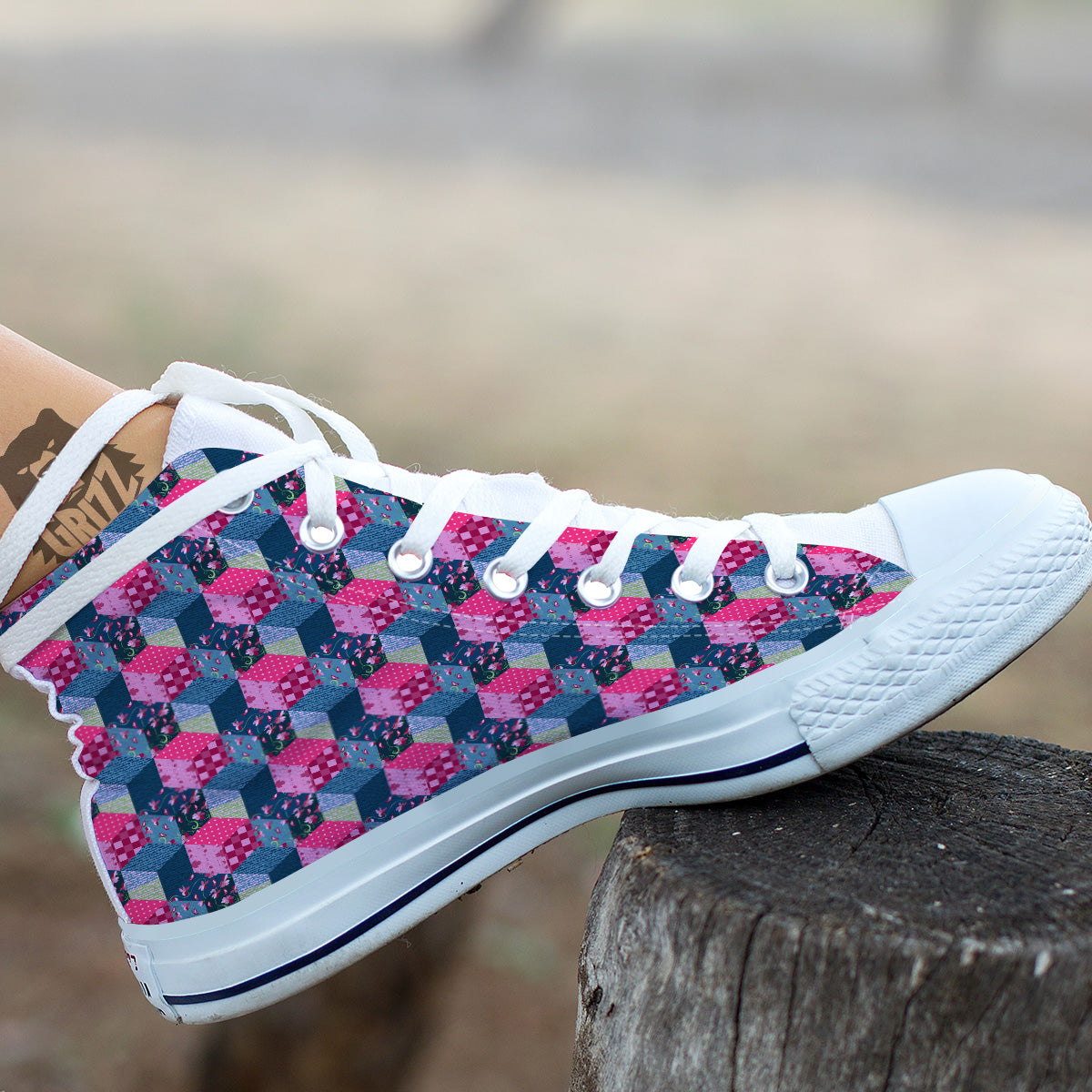 Cute Floral Patchwork Print Pattern White High Top Shoes-grizzshop