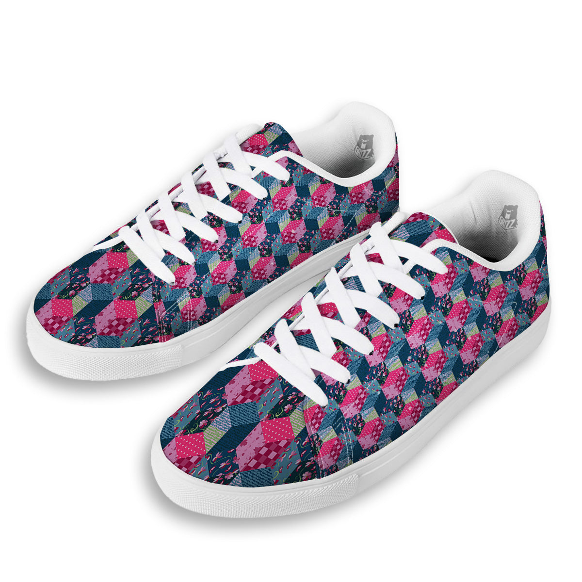 Cute Floral Patchwork Print Pattern White Low Top Sneakers-grizzshop