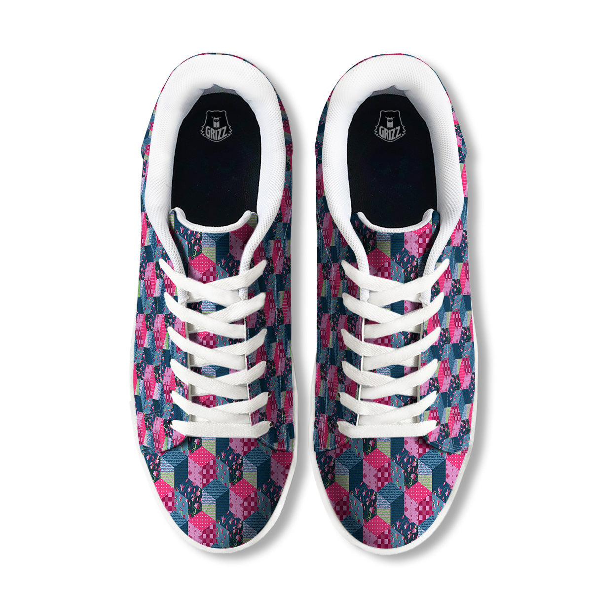 Cute Floral Patchwork Print Pattern White Low Top Sneakers-grizzshop