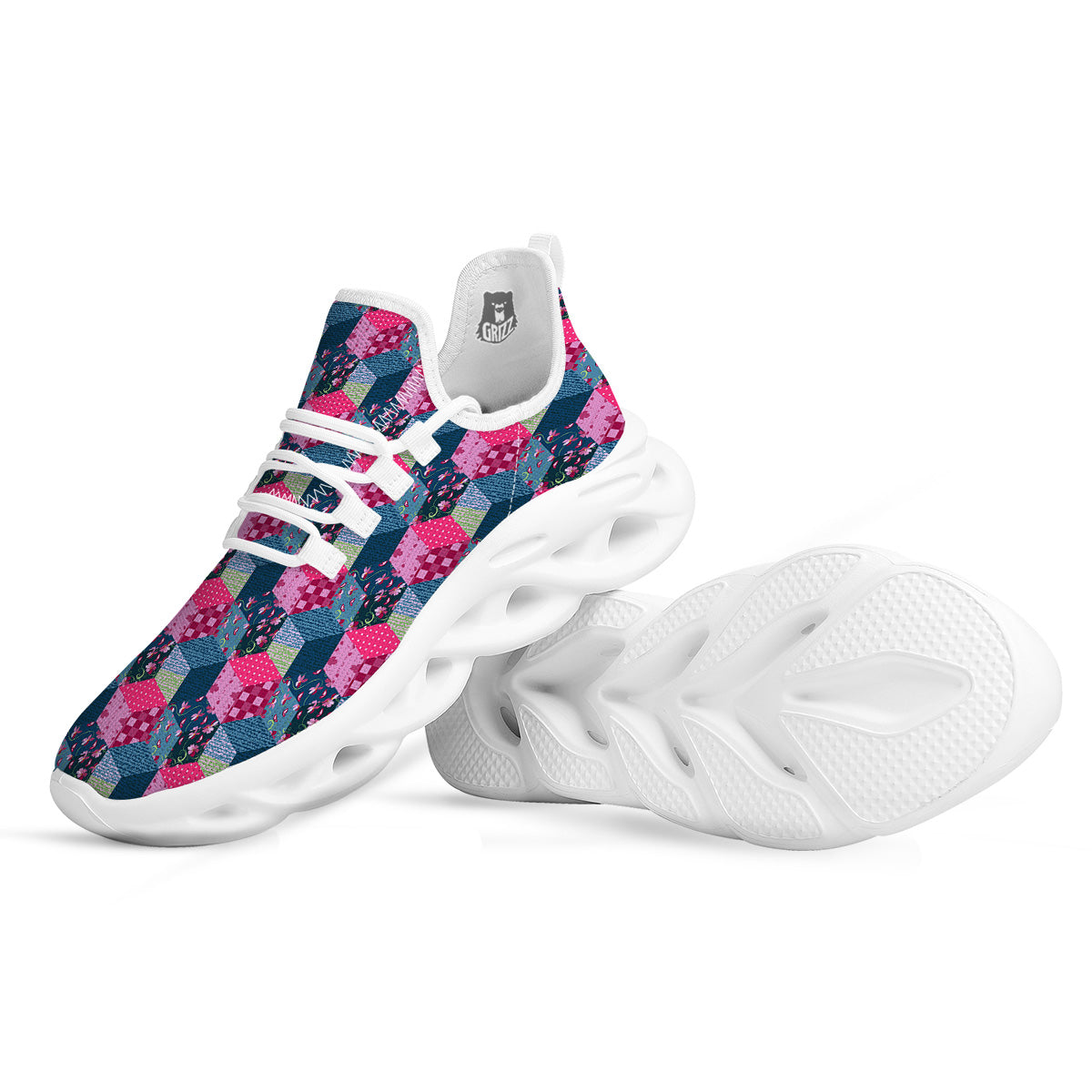 Cute Floral Patchwork Print Pattern White Running Shoes-grizzshop
