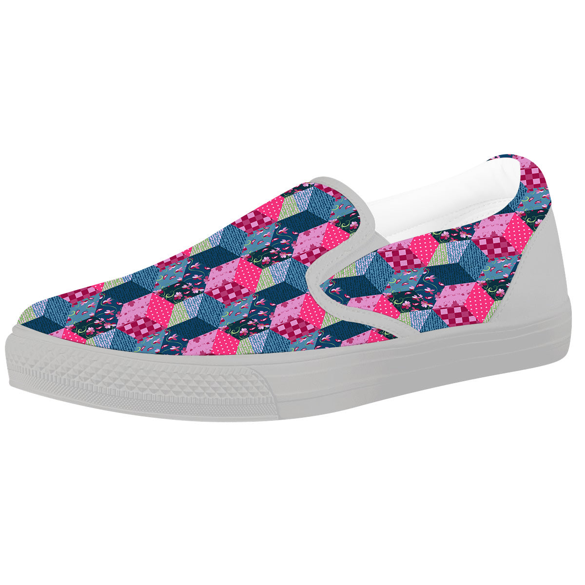 Cute Floral Patchwork Print Pattern White Slip On Shoes-grizzshop