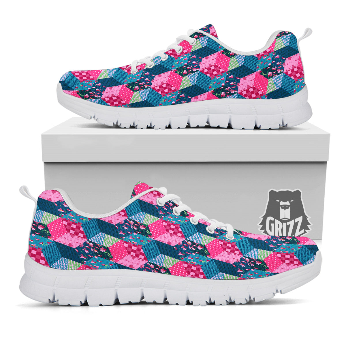 Cute Floral Patchwork Print Pattern White Sneaker-grizzshop