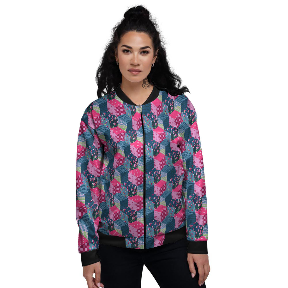Cute Floral Patchwork Print Pattern Women's Bomber Jacket-grizzshop