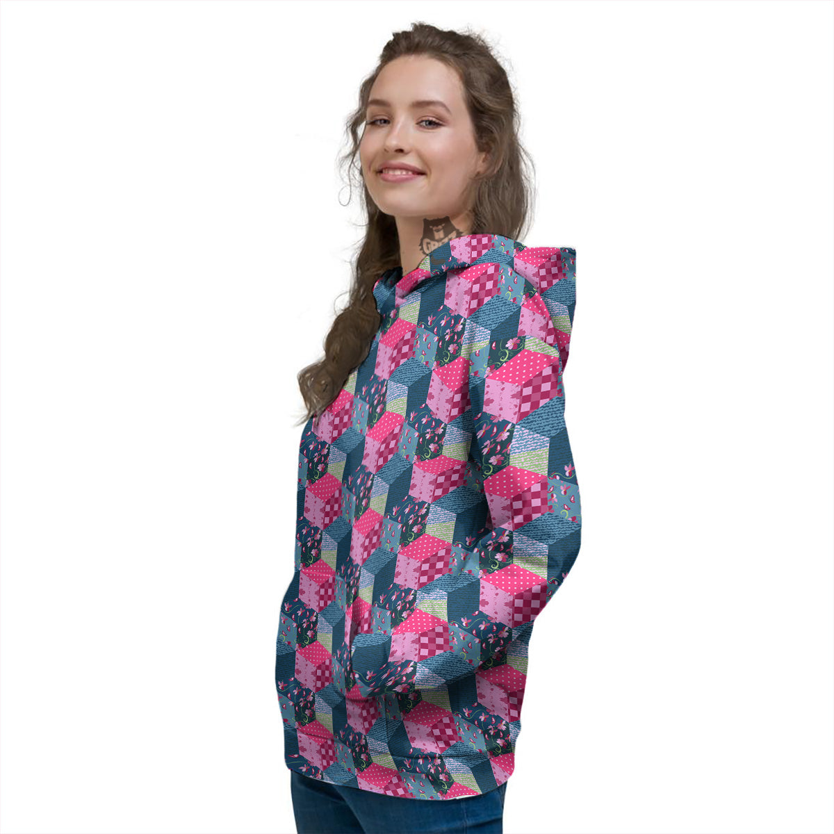 Cute Floral Patchwork Print Pattern Women's Hoodie-grizzshop