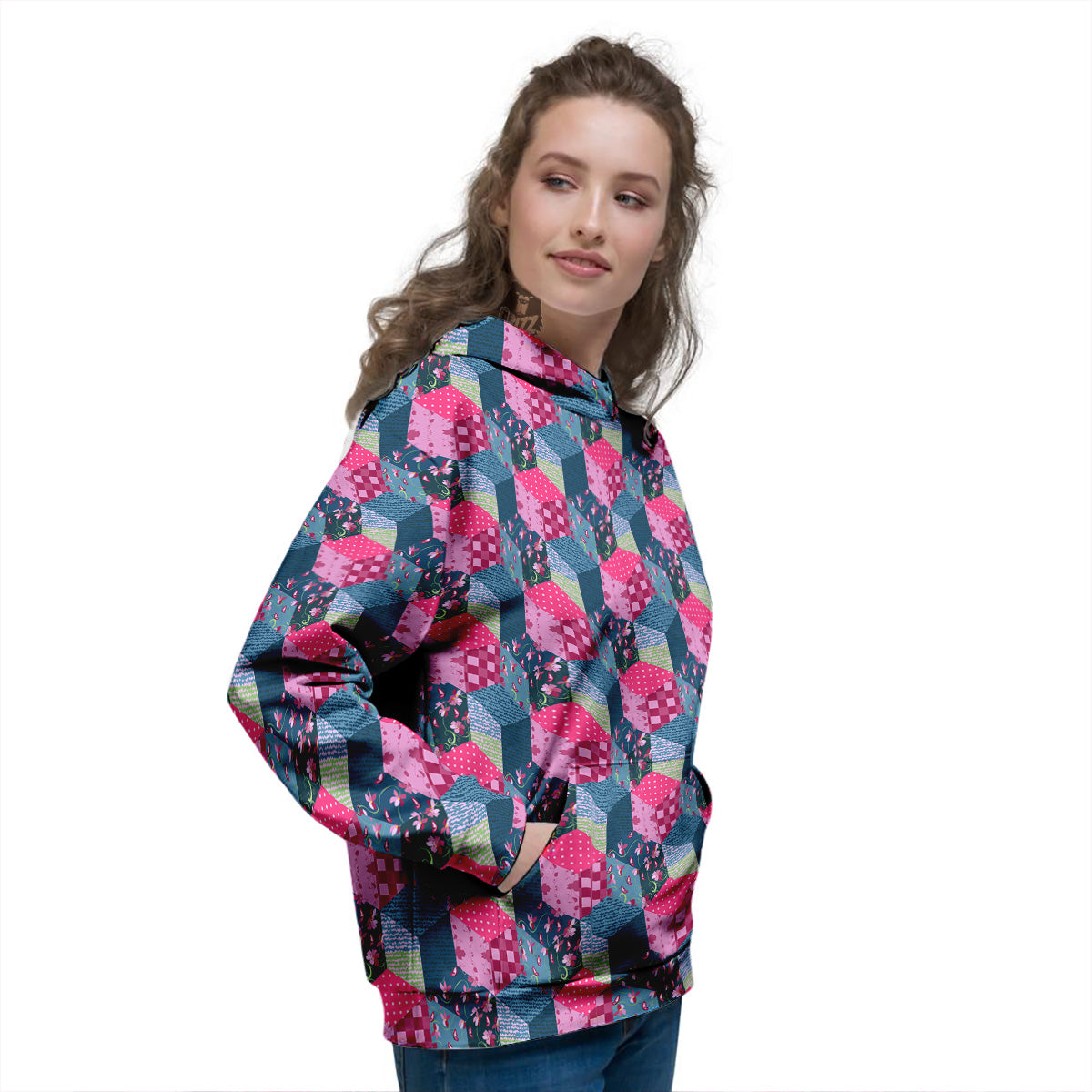 Cute Floral Patchwork Print Pattern Women's Hoodie-grizzshop