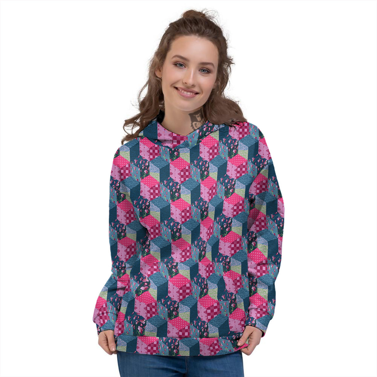 Cute Floral Patchwork Print Pattern Women's Hoodie-grizzshop